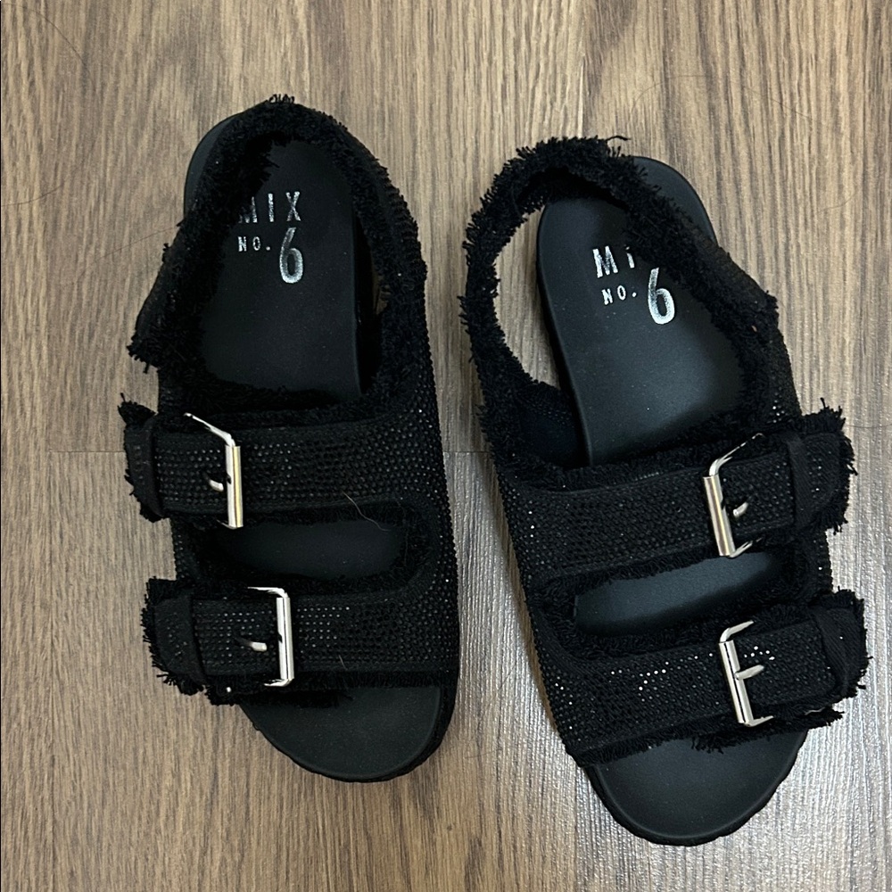 Mix No. 6 womens Black Double Buckle Sandals sparkly